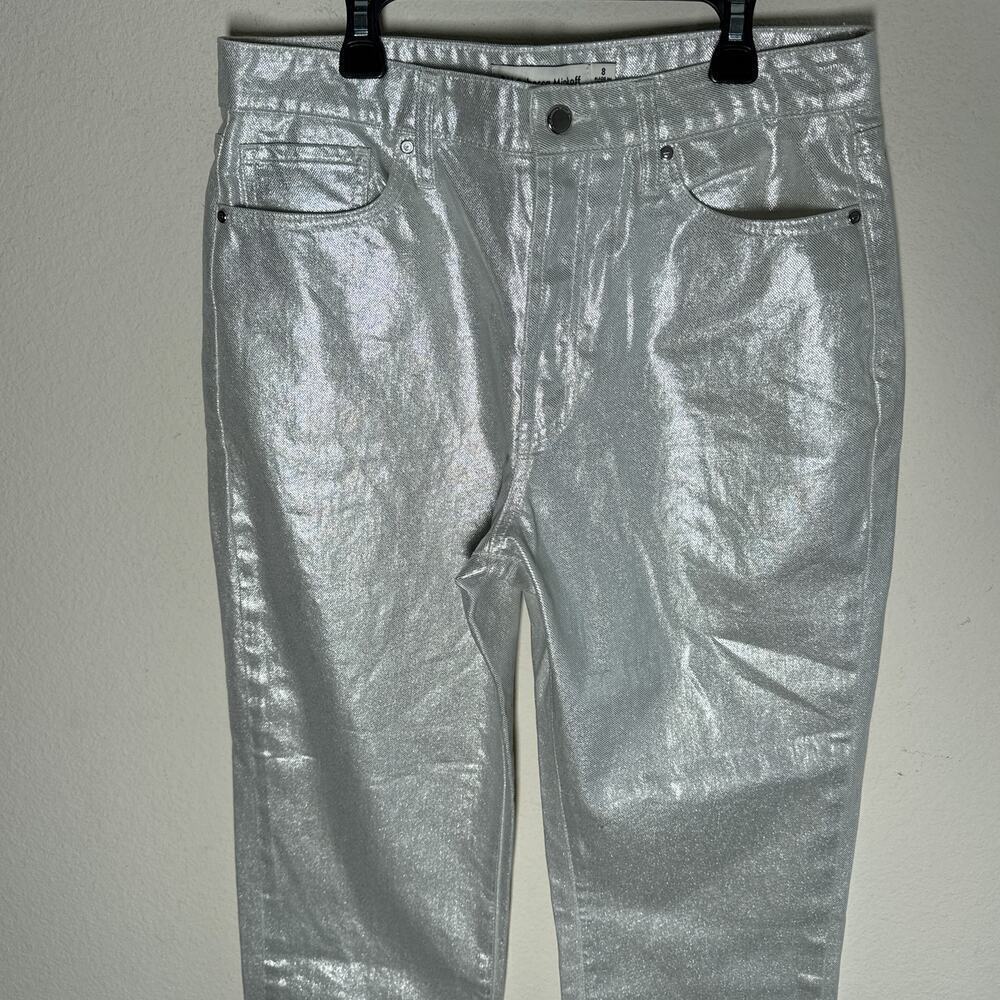 Rebecca Minkoff Silver Metallic Straight Leg Jeans Size 8 Y2K - Picture 3 of 12
